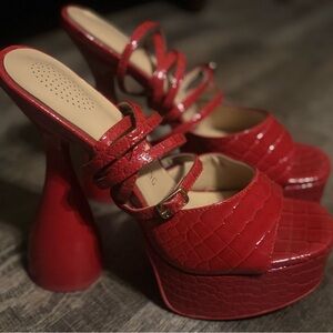 Azalea Wang Red Croc-Embossed Platform Heels